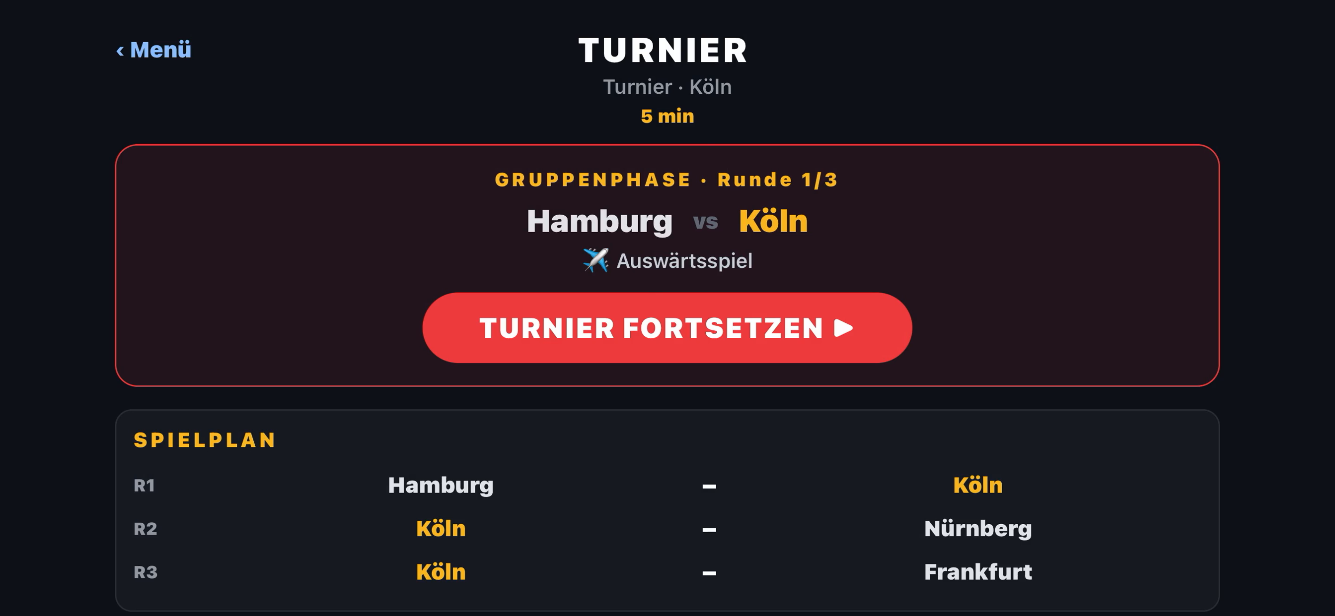 League selection screenshot